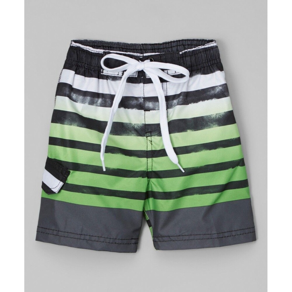 Kanu Surf Boys' Board Shorts - Black & Green Reflection Swim Trunks Size: M(5/6)